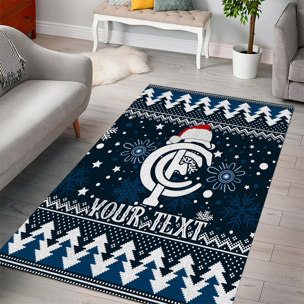 Custom Carlton Blues Football Area Rug Christmas Vibe 2023 - Vibe Hoodie Shop