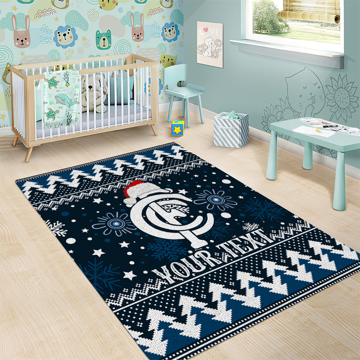 Custom Carlton Blues Football Area Rug Christmas Vibe 2023 - Vibe Hoodie Shop
