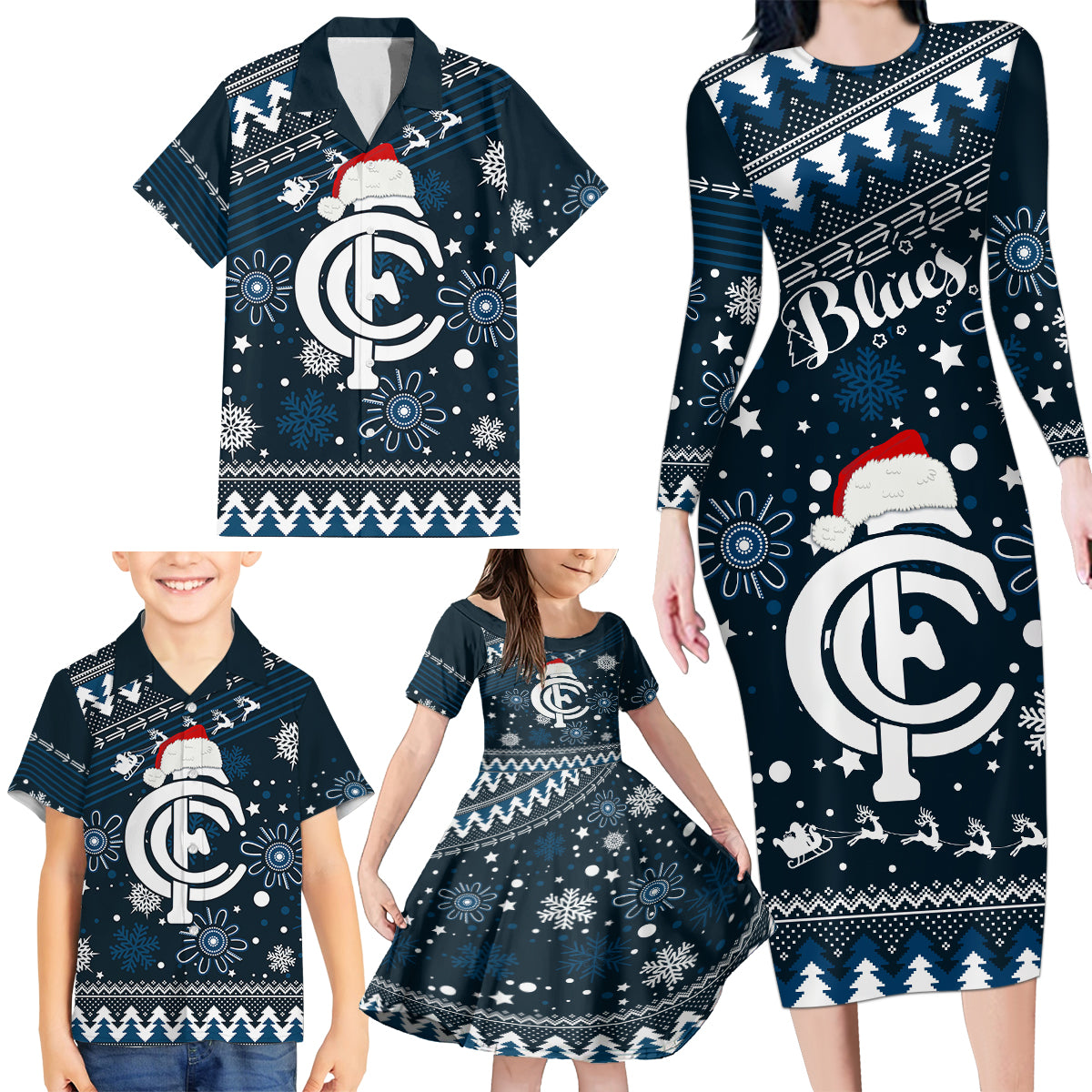 custom-carlton-blues-football-family-matching-long-sleeve-bodycon-dress-and-hawaiian-shirt-christmas-vibe-2023