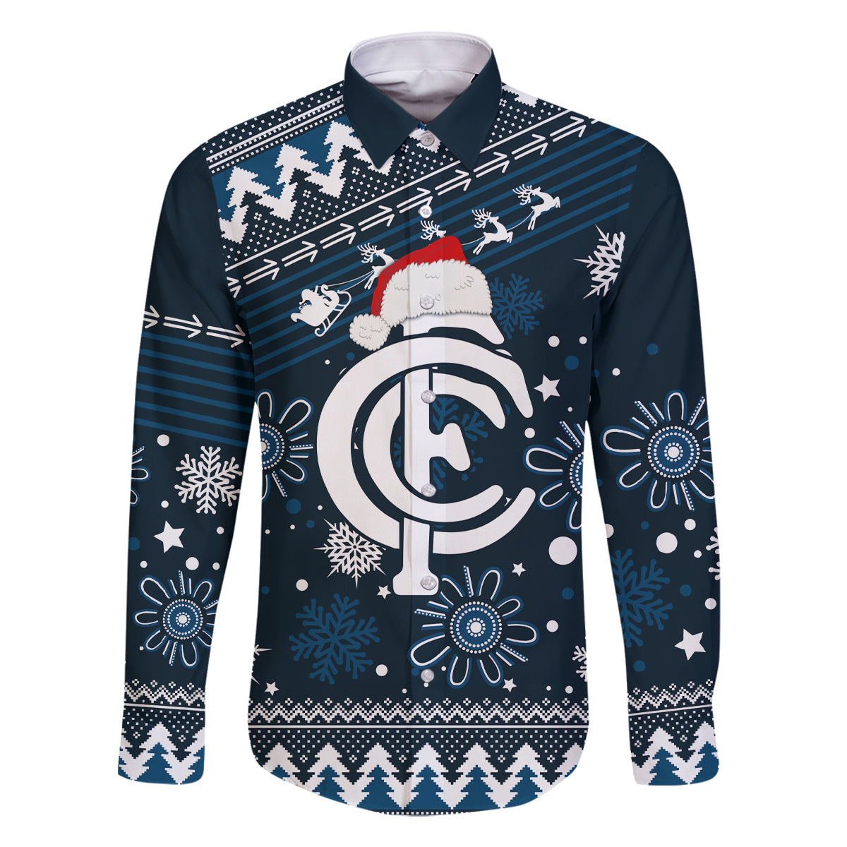 custom-carlton-blues-football-family-matching-long-sleeve-bodycon-dress-and-hawaiian-shirt-christmas-vibe-2023