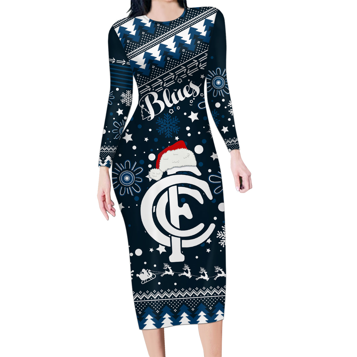 custom-carlton-blues-football-family-matching-long-sleeve-bodycon-dress-and-hawaiian-shirt-christmas-vibe-2023