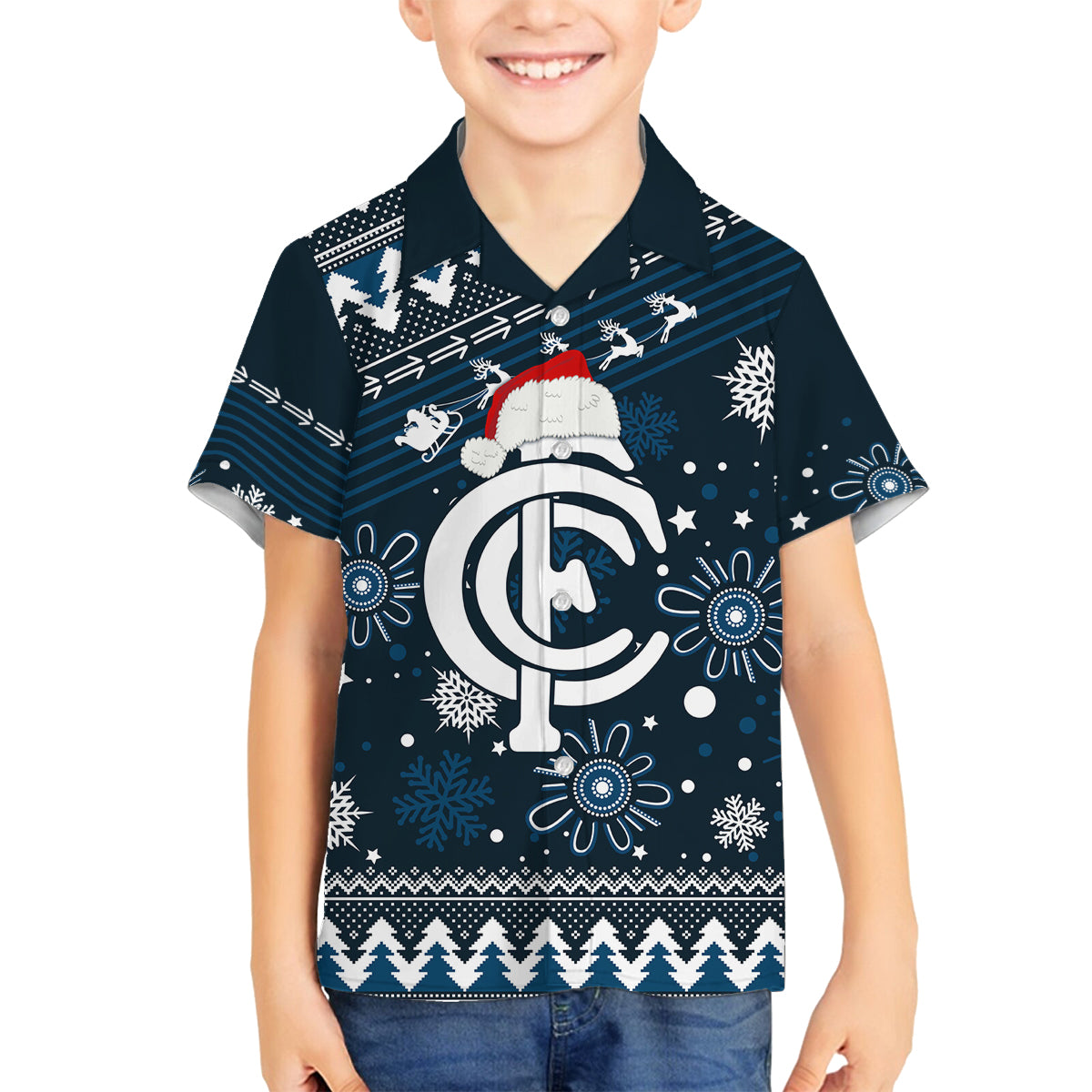 custom-carlton-blues-football-family-matching-long-sleeve-bodycon-dress-and-hawaiian-shirt-christmas-vibe-2023