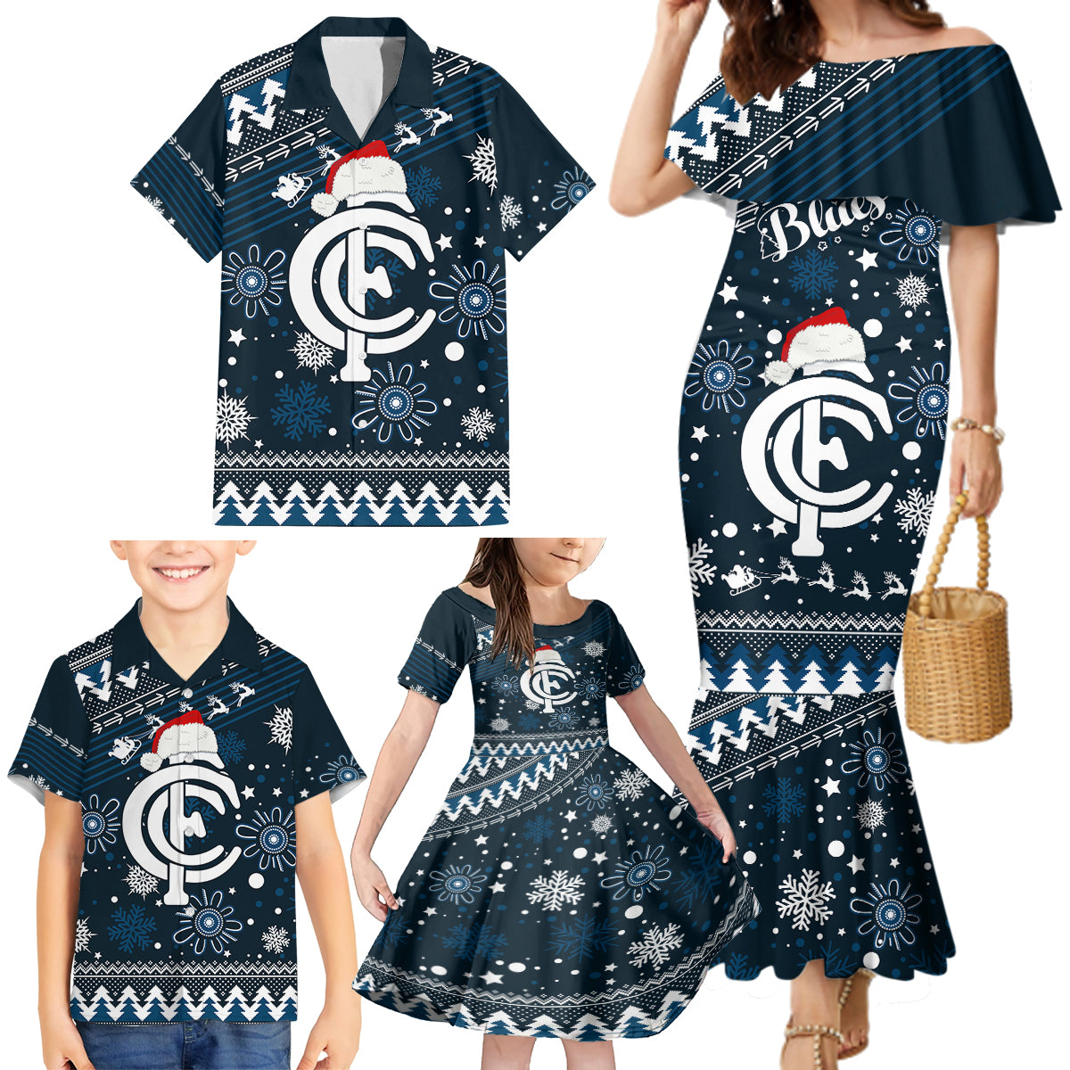 custom-carlton-blues-football-family-matching-mermaid-dress-and-hawaiian-shirt-christmas-vibe-2023