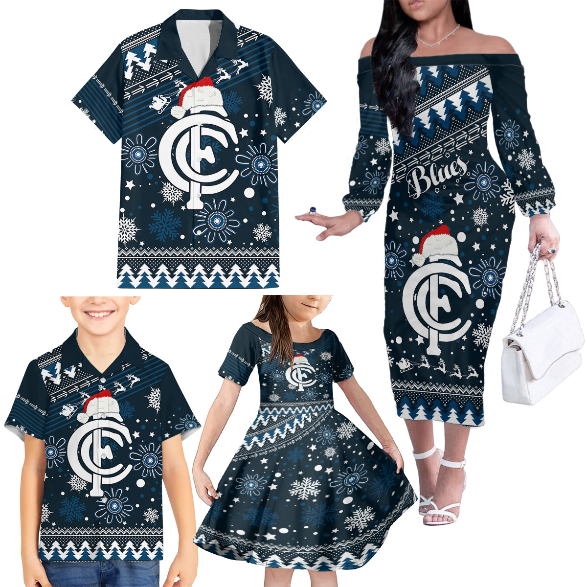 custom-carlton-blues-football-family-matching-off-shoulder-long-sleeve-dress-and-hawaiian-shirt-christmas-vibe-2023