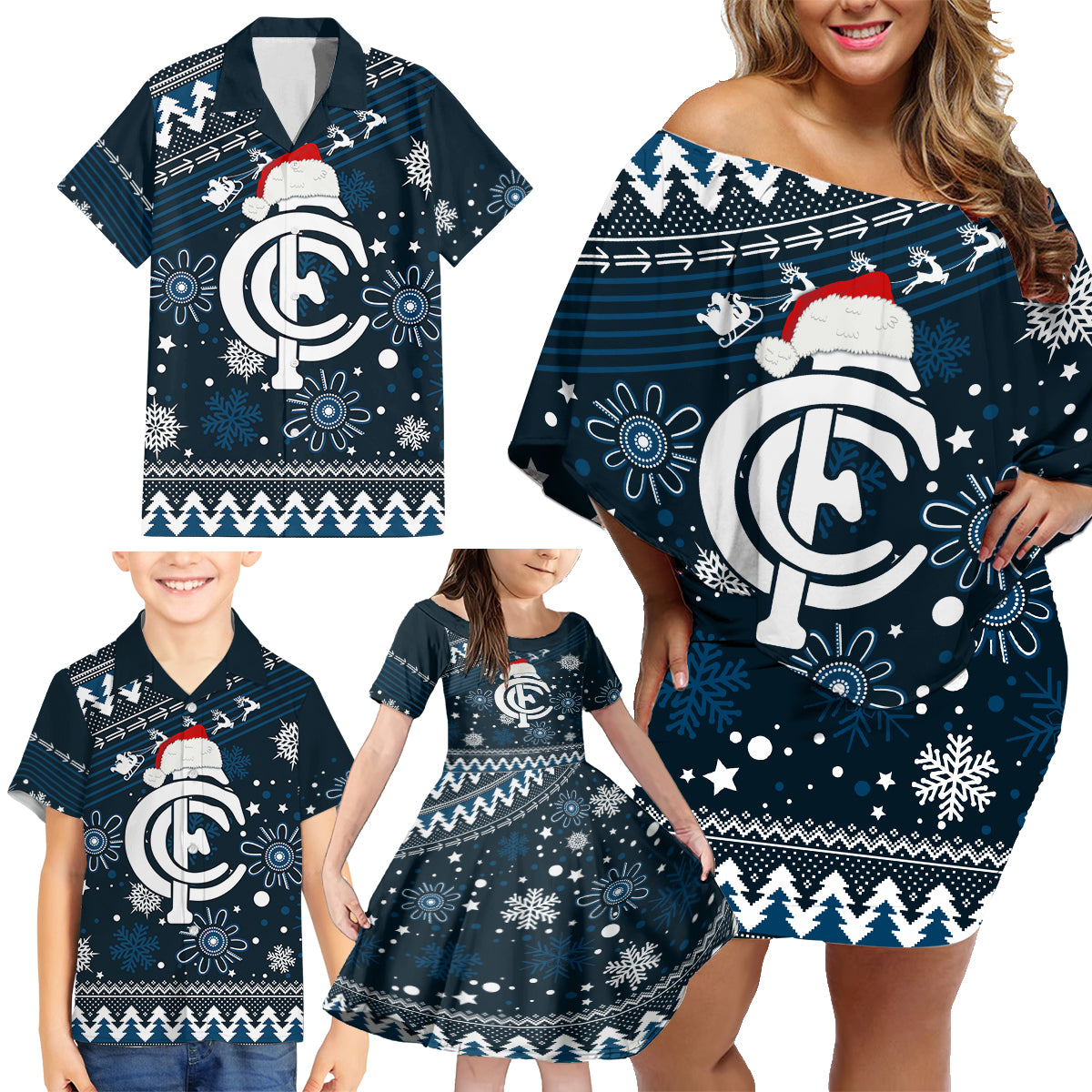 custom-carlton-blues-football-family-matching-off-shoulder-short-dress-and-hawaiian-shirt-christmas-vibe-2023