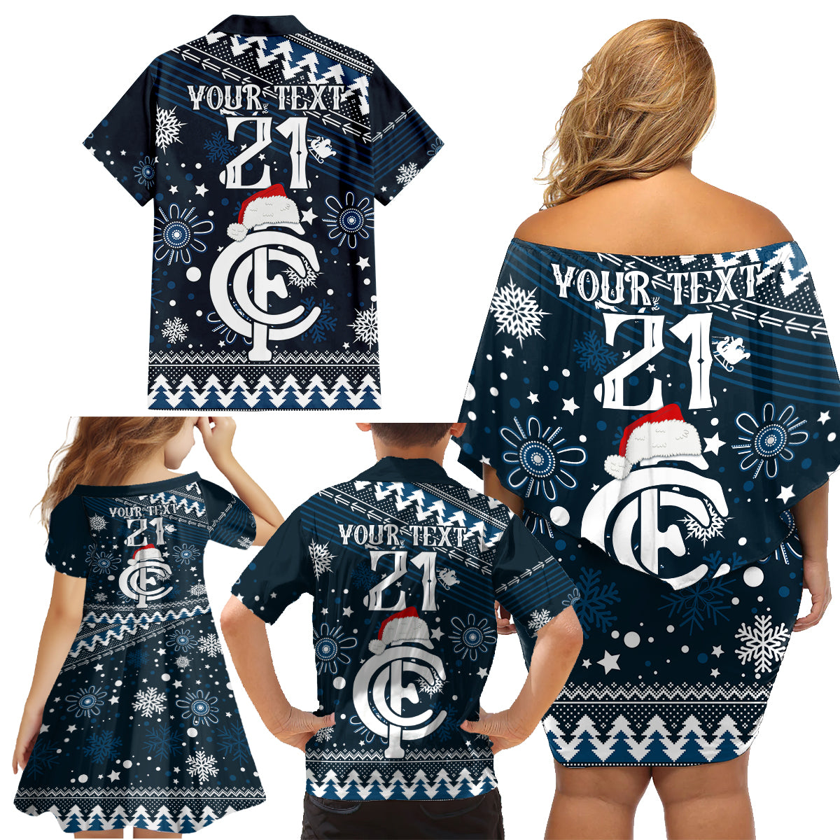 custom-carlton-blues-football-family-matching-off-shoulder-short-dress-and-hawaiian-shirt-christmas-vibe-2023