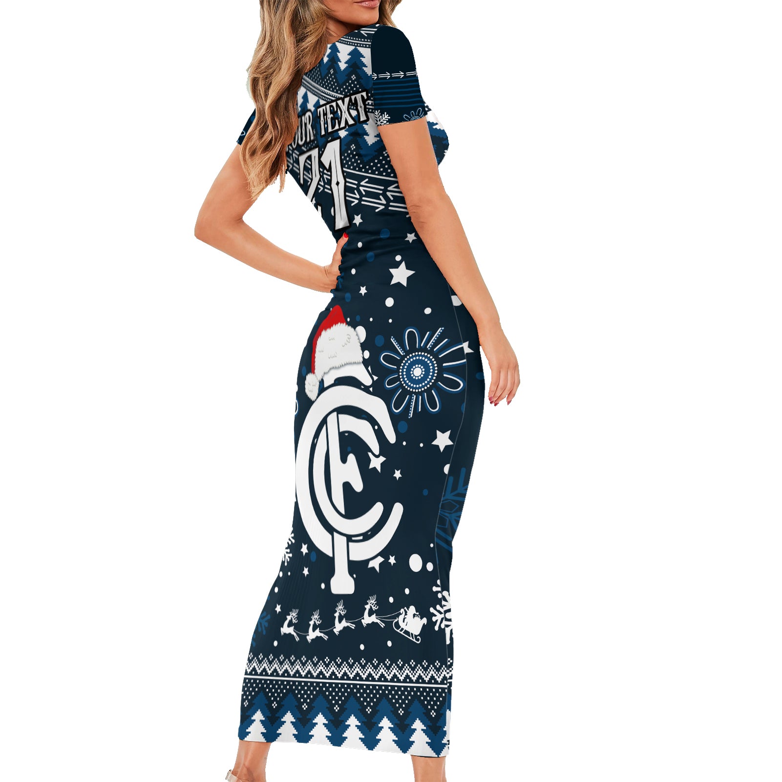 custom-carlton-blues-football-family-matching-short-sleeve-bodycon-dress-and-hawaiian-shirt-christmas-vibe-2023