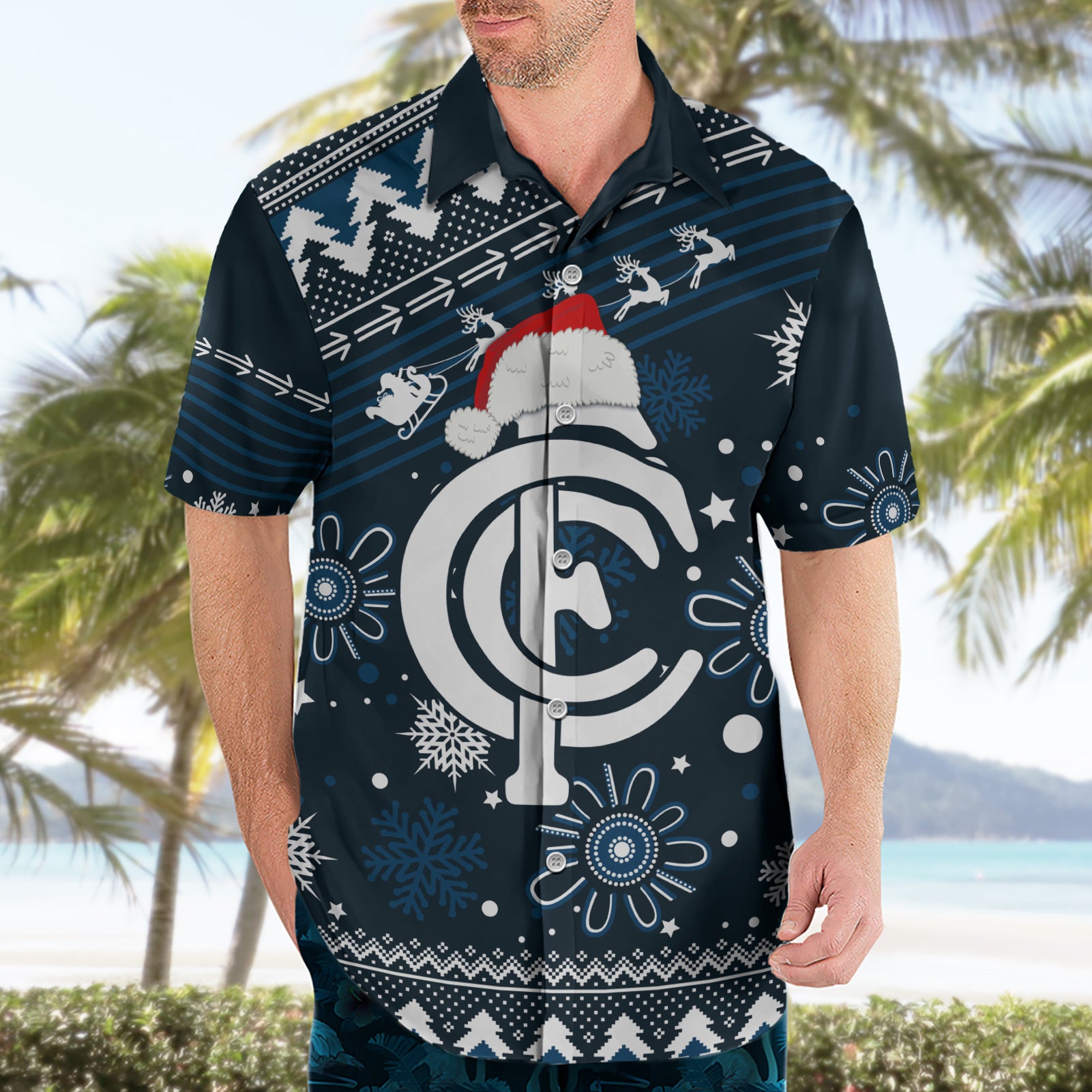 Custom Carlton Blues Football Hawaiian Shirt Christmas Vibe 2023 - Vibe Hoodie Shop