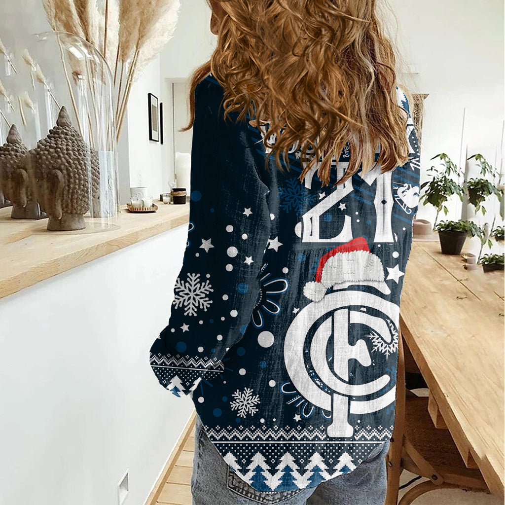 Custom Carlton Blues Football Women Casual Shirt Christmas Vibe 2023 - Vibe Hoodie Shop