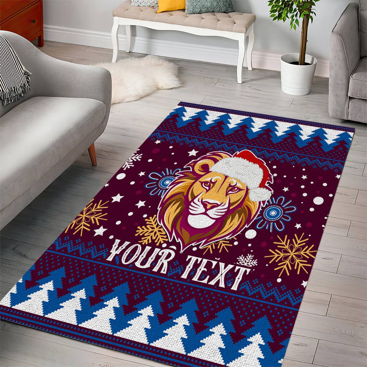 Custom Lions Football Area Rug Christmas Vibe 2023 - Vibe Hoodie Shop