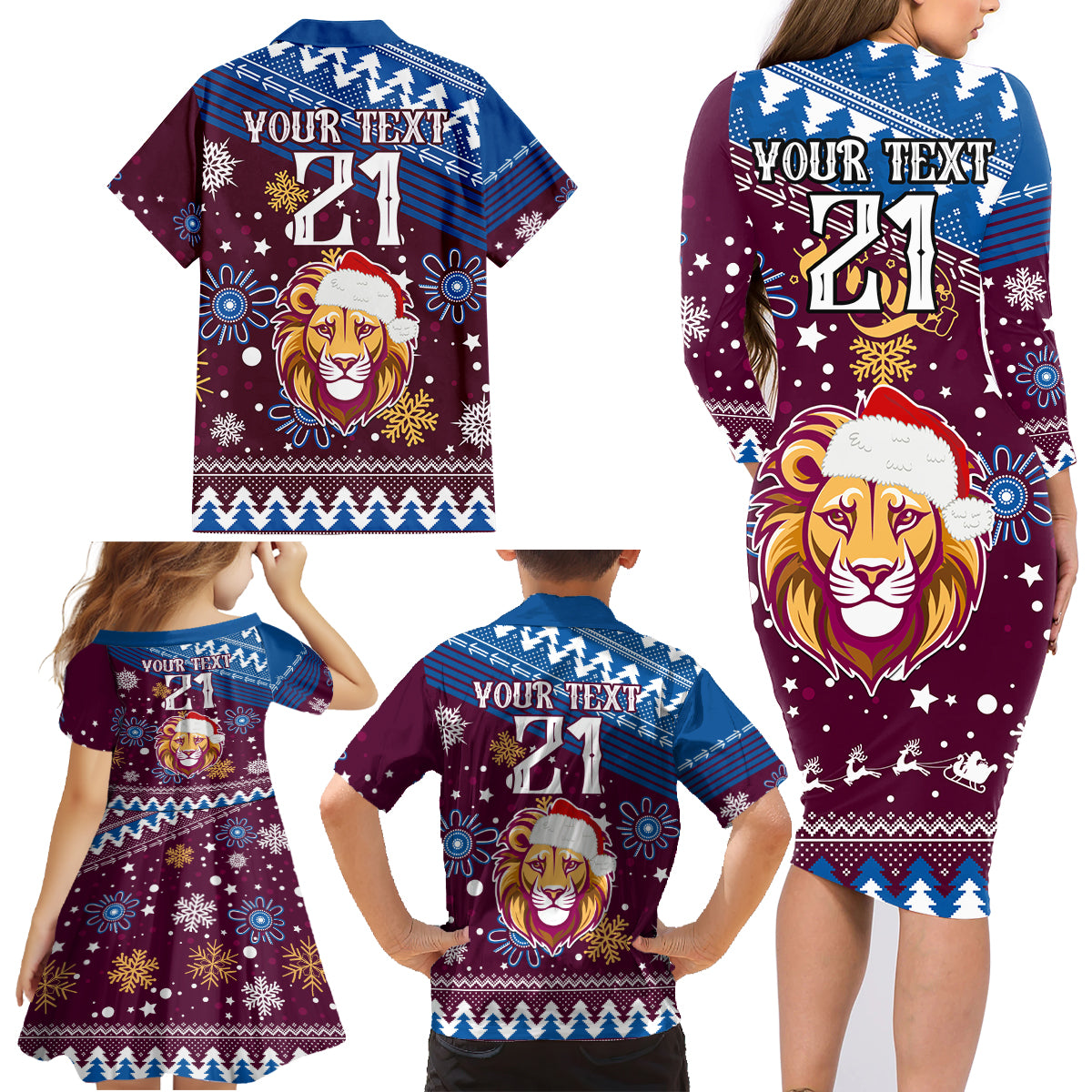 custom-lions-football-family-matching-long-sleeve-bodycon-dress-and-hawaiian-shirt-christmas-vibe-2023