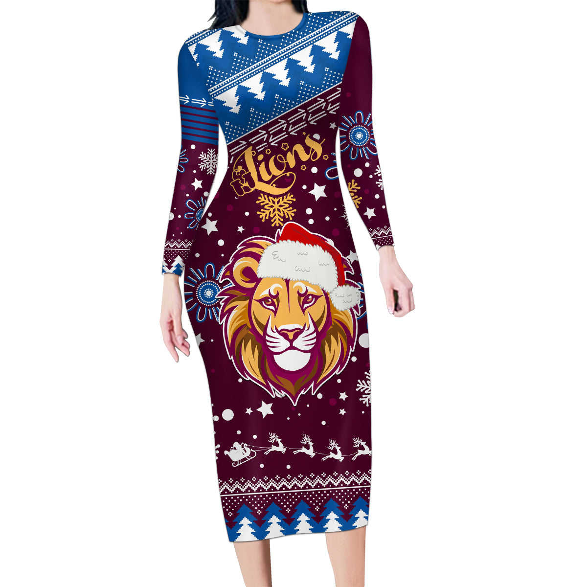 custom-lions-football-family-matching-long-sleeve-bodycon-dress-and-hawaiian-shirt-christmas-vibe-2023