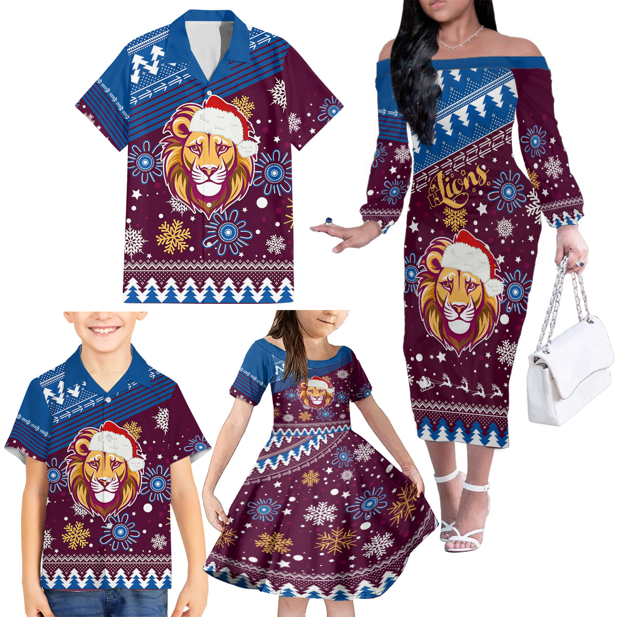 custom-lions-football-family-matching-off-shoulder-long-sleeve-dress-and-hawaiian-shirt-christmas-vibe-2023