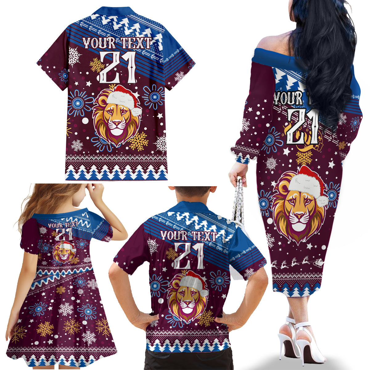 custom-lions-football-family-matching-off-shoulder-long-sleeve-dress-and-hawaiian-shirt-christmas-vibe-2023