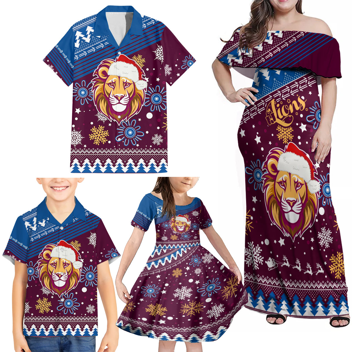 custom-lions-football-family-matching-off-shoulder-maxi-dress-and-hawaiian-shirt-christmas-vibe-2023