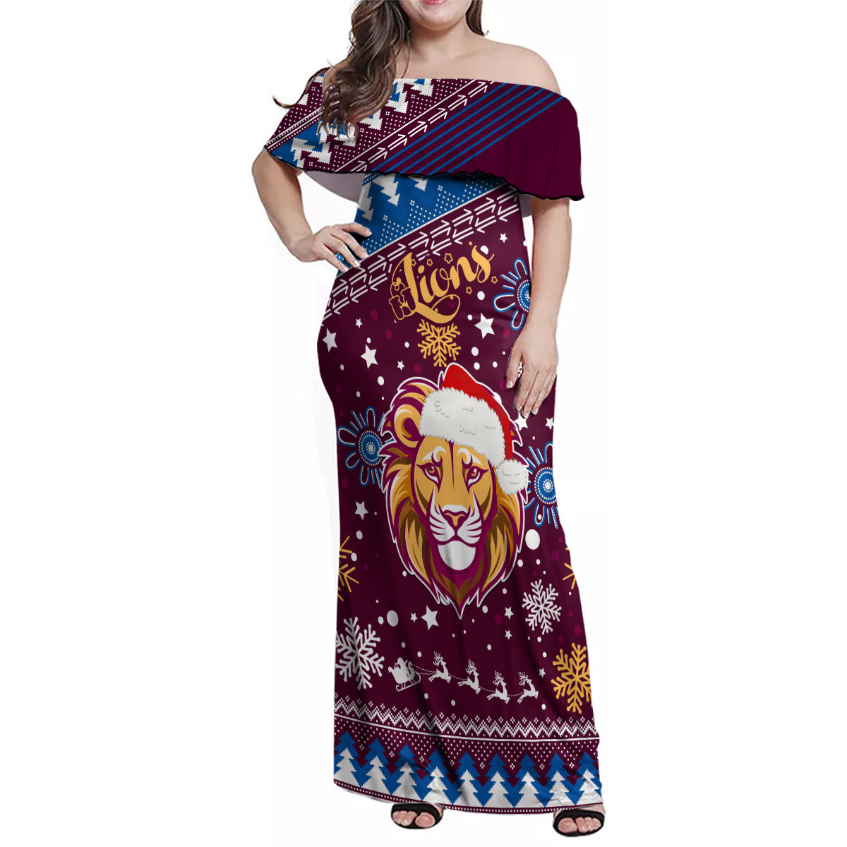 custom-lions-football-family-matching-off-shoulder-maxi-dress-and-hawaiian-shirt-christmas-vibe-2023