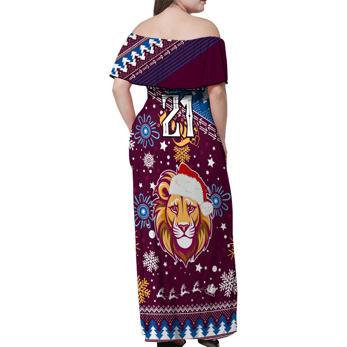 custom-lions-football-family-matching-off-shoulder-maxi-dress-and-hawaiian-shirt-christmas-vibe-2023