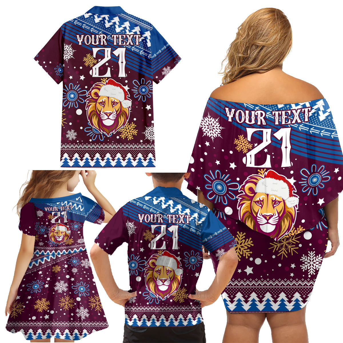 custom-lions-football-family-matching-off-shoulder-short-dress-and-hawaiian-shirt-christmas-vibe-2023