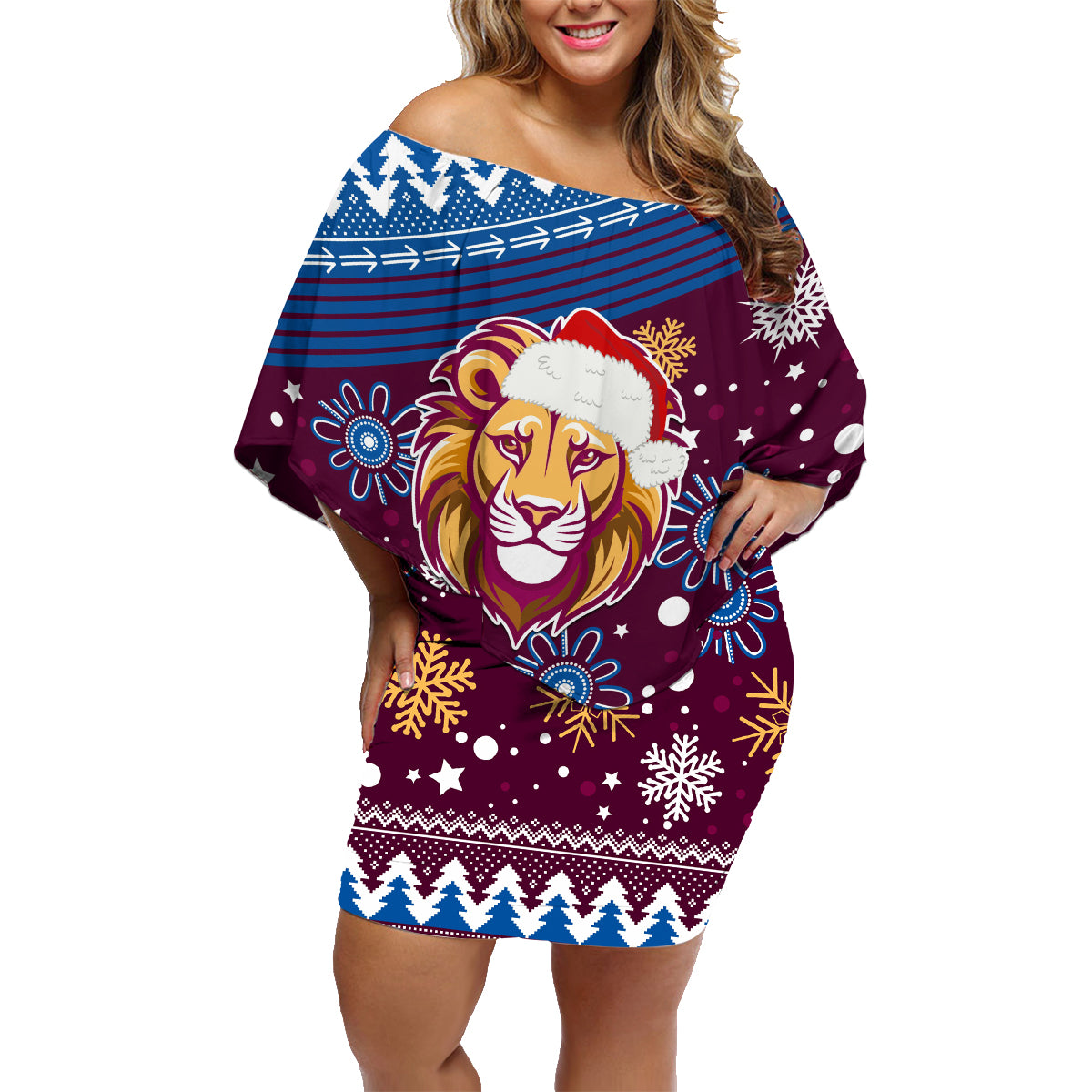 custom-lions-football-family-matching-off-shoulder-short-dress-and-hawaiian-shirt-christmas-vibe-2023