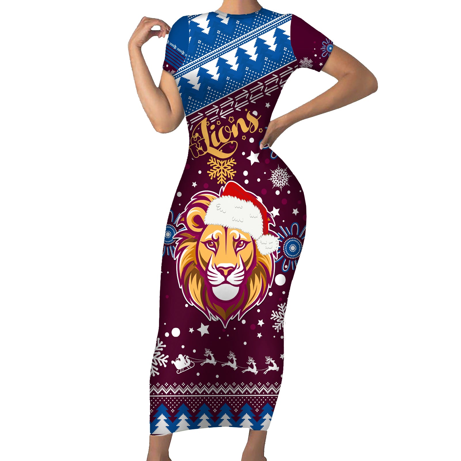 custom-lions-football-family-matching-short-sleeve-bodycon-dress-and-hawaiian-shirt-christmas-vibe-2023