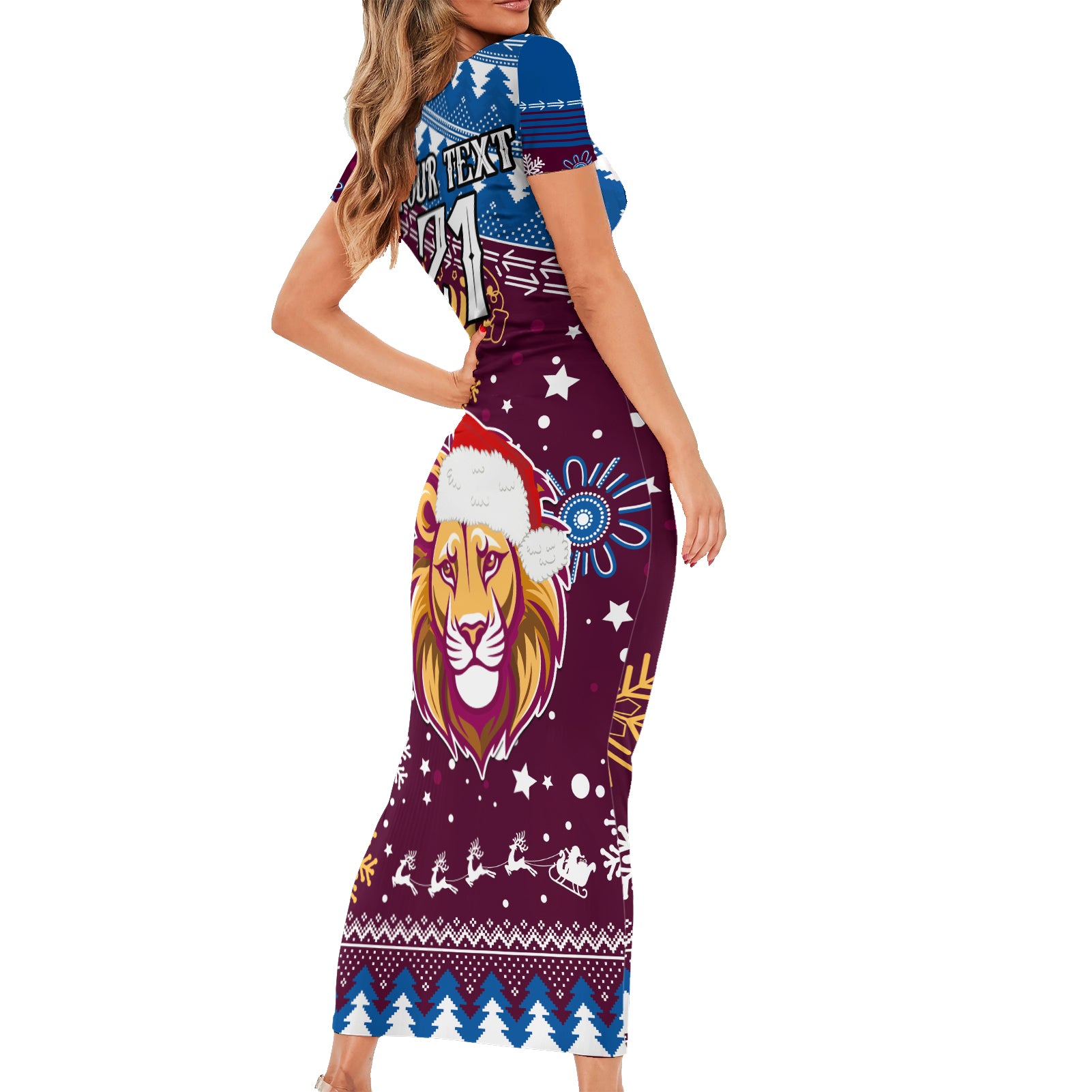 custom-lions-football-family-matching-short-sleeve-bodycon-dress-and-hawaiian-shirt-christmas-vibe-2023