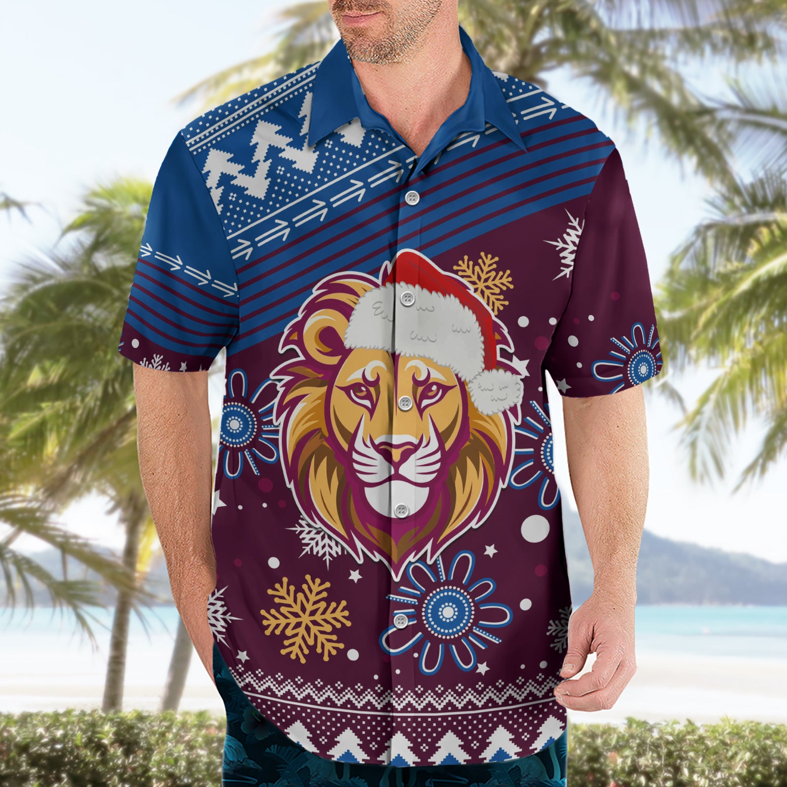 Custom Lions Football Hawaiian Shirt Christmas Vibe 2023 - Vibe Hoodie Shop