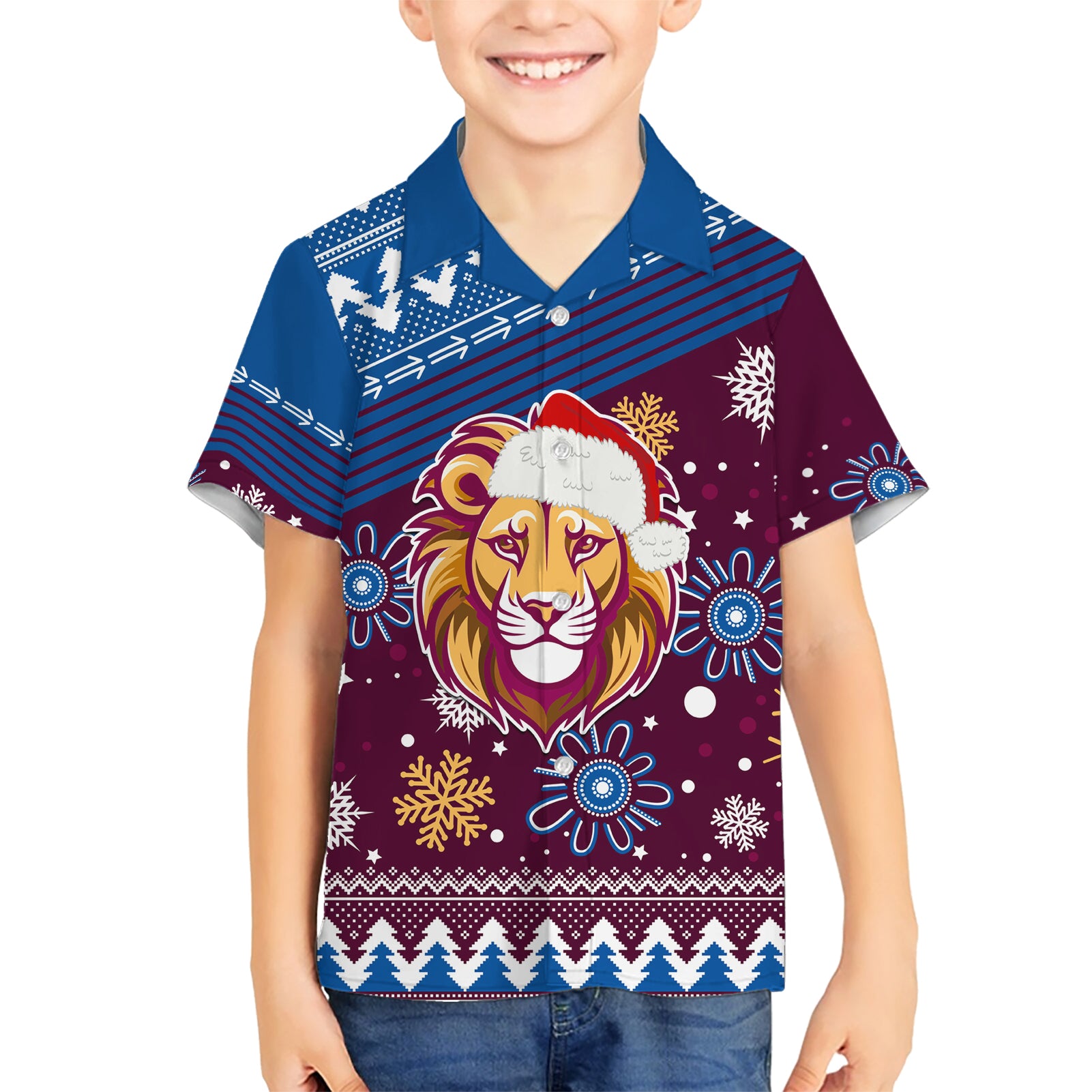 Custom Lions Football Hawaiian Shirt Christmas Vibe 2023 - Vibe Hoodie Shop