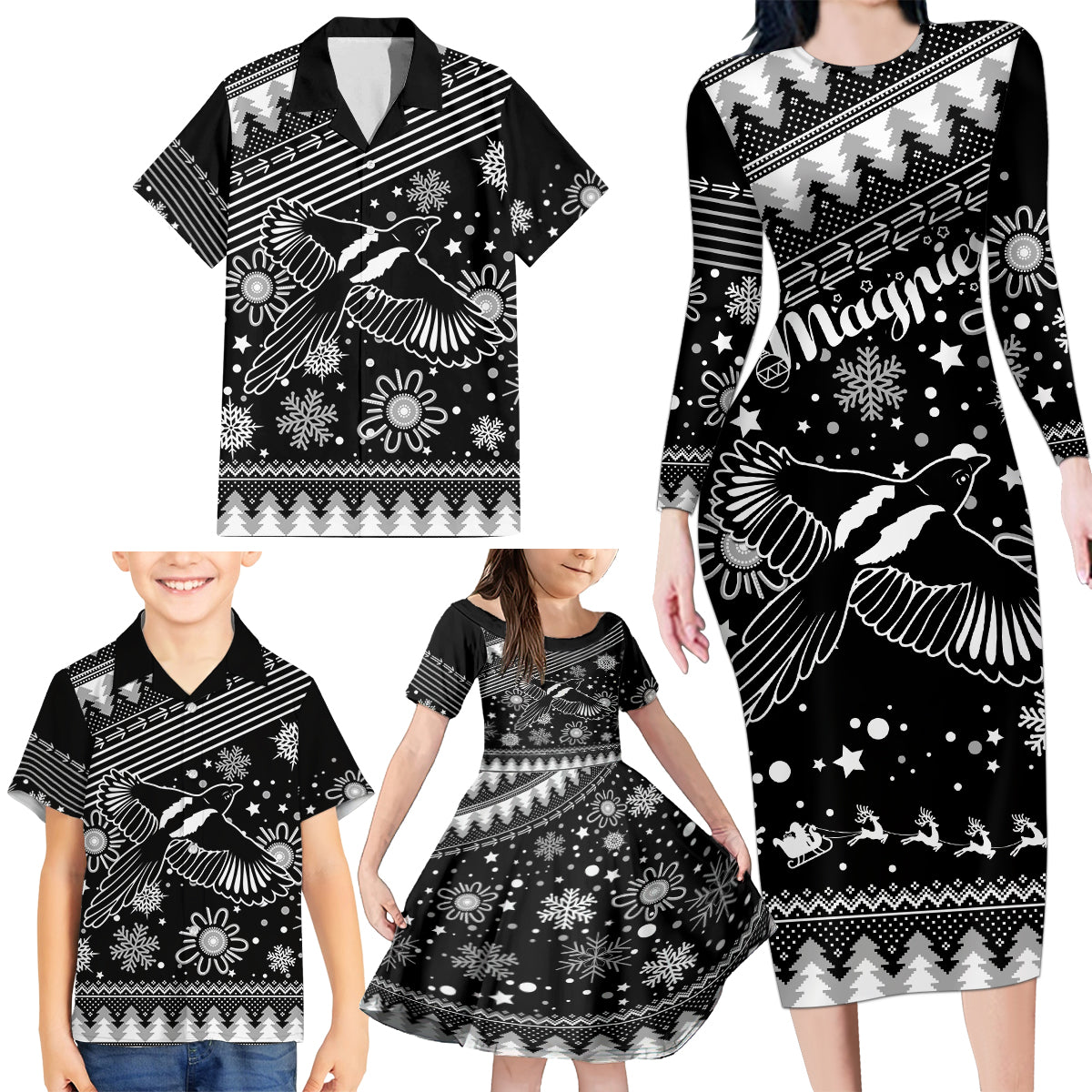 custom-magpies-football-family-matching-long-sleeve-bodycon-dress-and-hawaiian-shirt-christmas-vibe-2023