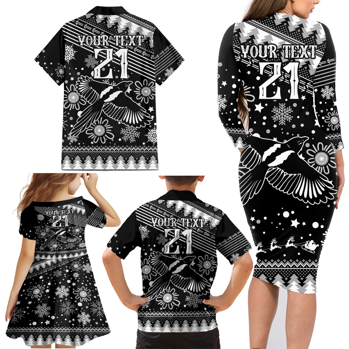 custom-magpies-football-family-matching-long-sleeve-bodycon-dress-and-hawaiian-shirt-christmas-vibe-2023