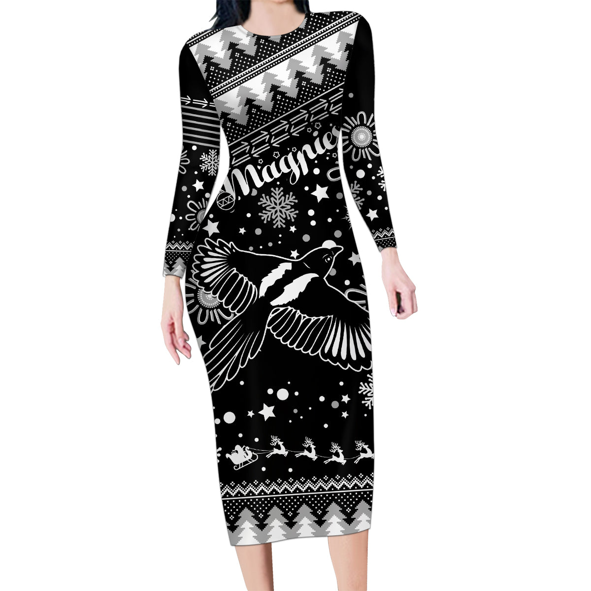 custom-magpies-football-family-matching-long-sleeve-bodycon-dress-and-hawaiian-shirt-christmas-vibe-2023