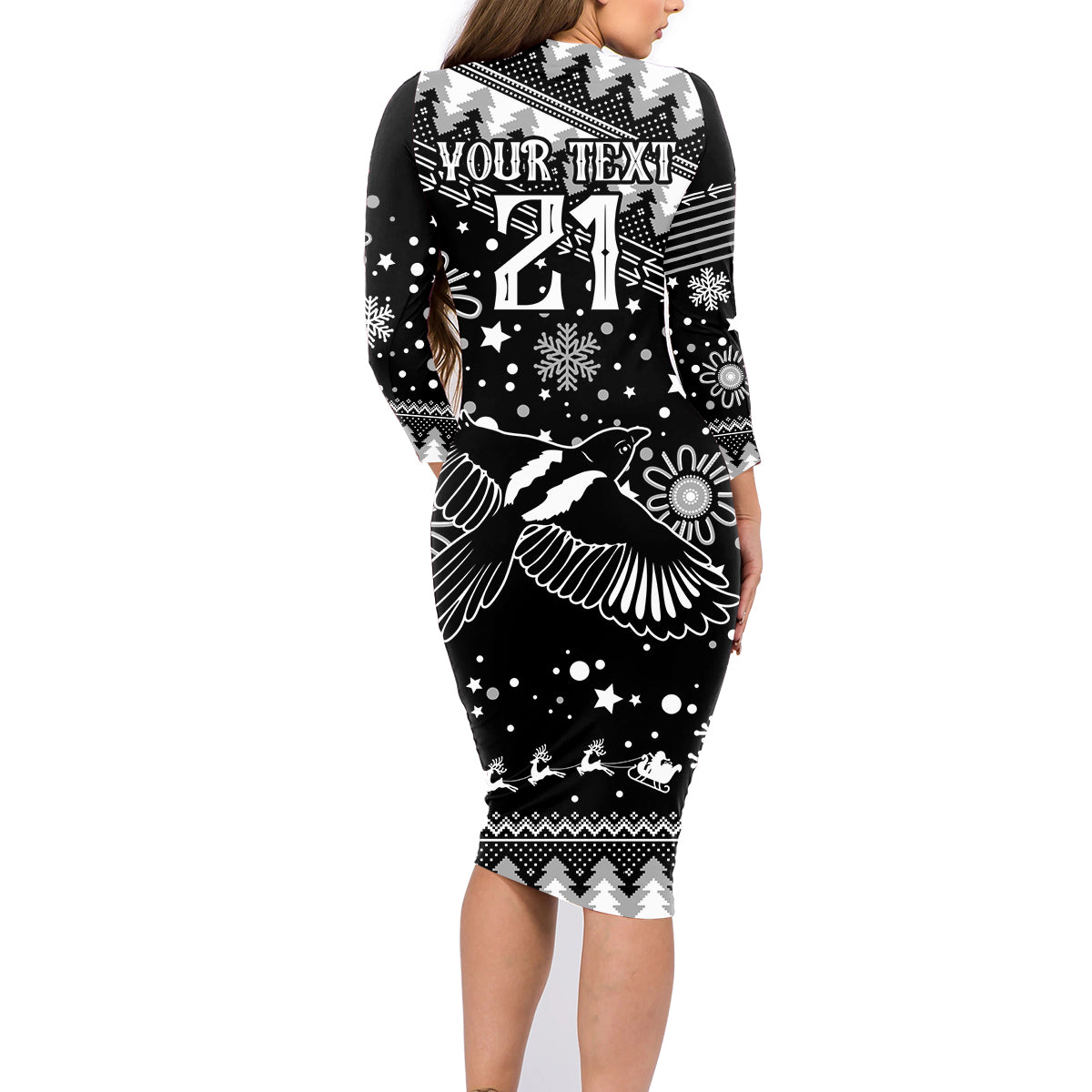 custom-magpies-football-family-matching-long-sleeve-bodycon-dress-and-hawaiian-shirt-christmas-vibe-2023