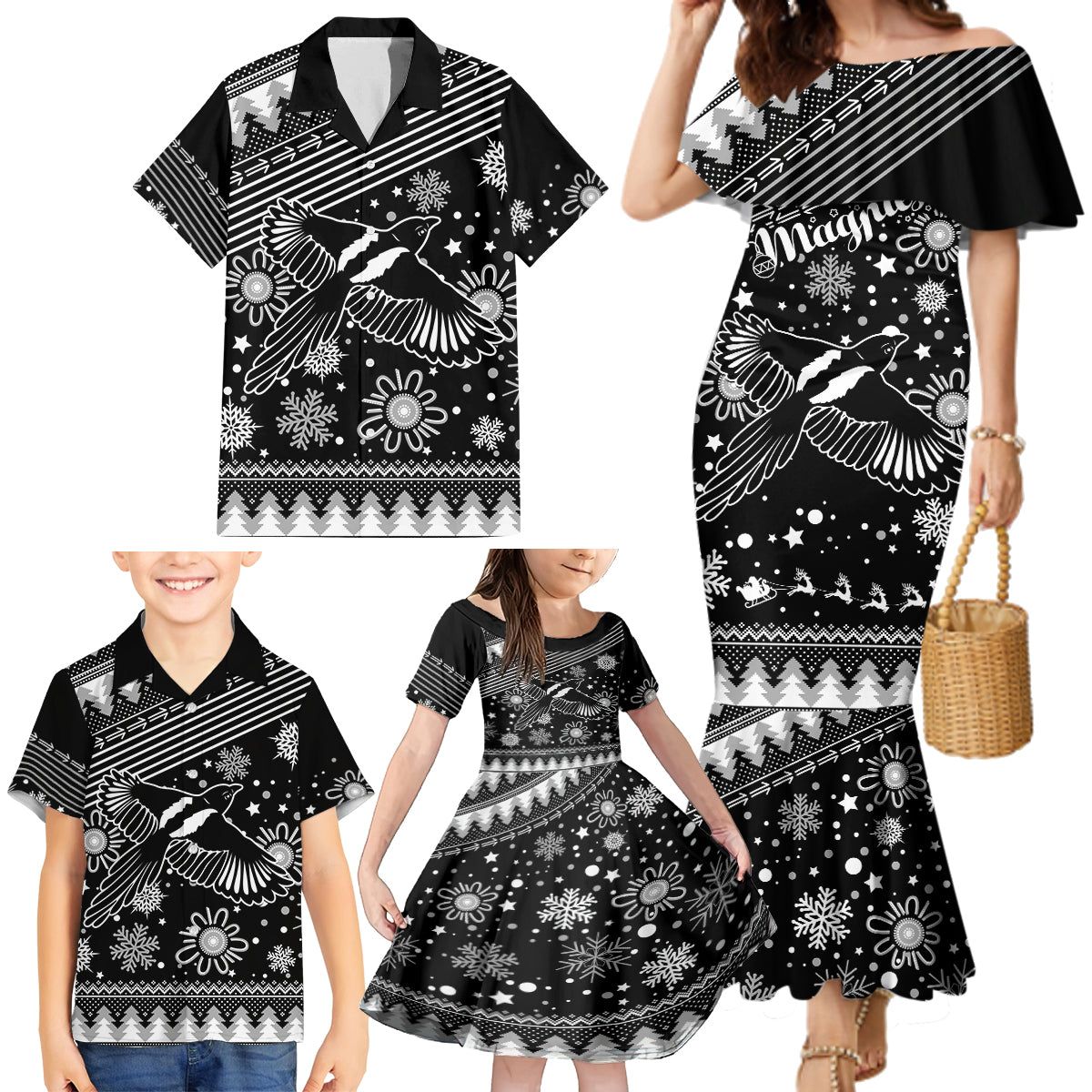 custom-magpies-football-family-matching-mermaid-dress-and-hawaiian-shirt-christmas-vibe-2023