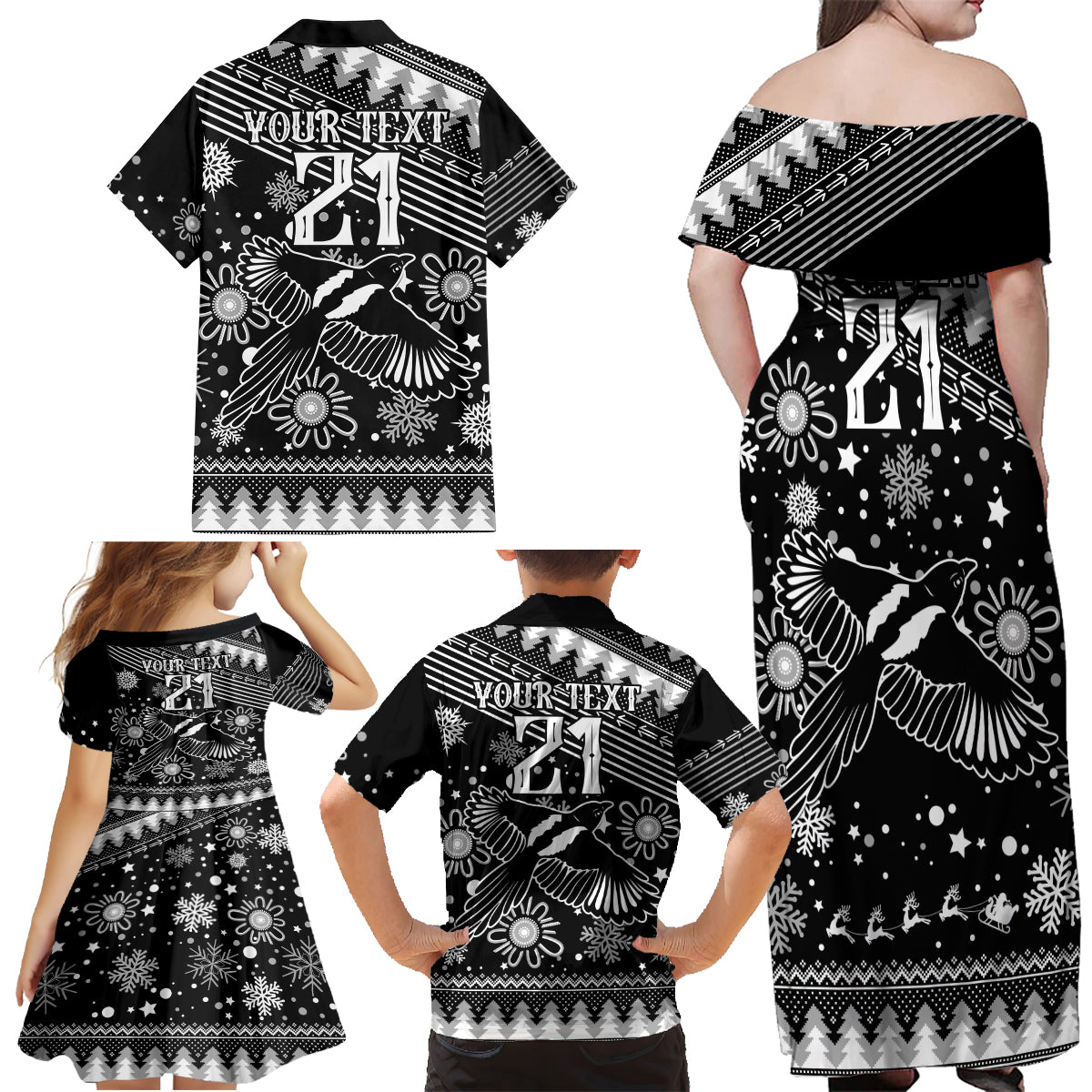 custom-magpies-football-family-matching-off-shoulder-maxi-dress-and-hawaiian-shirt-christmas-vibe-2023