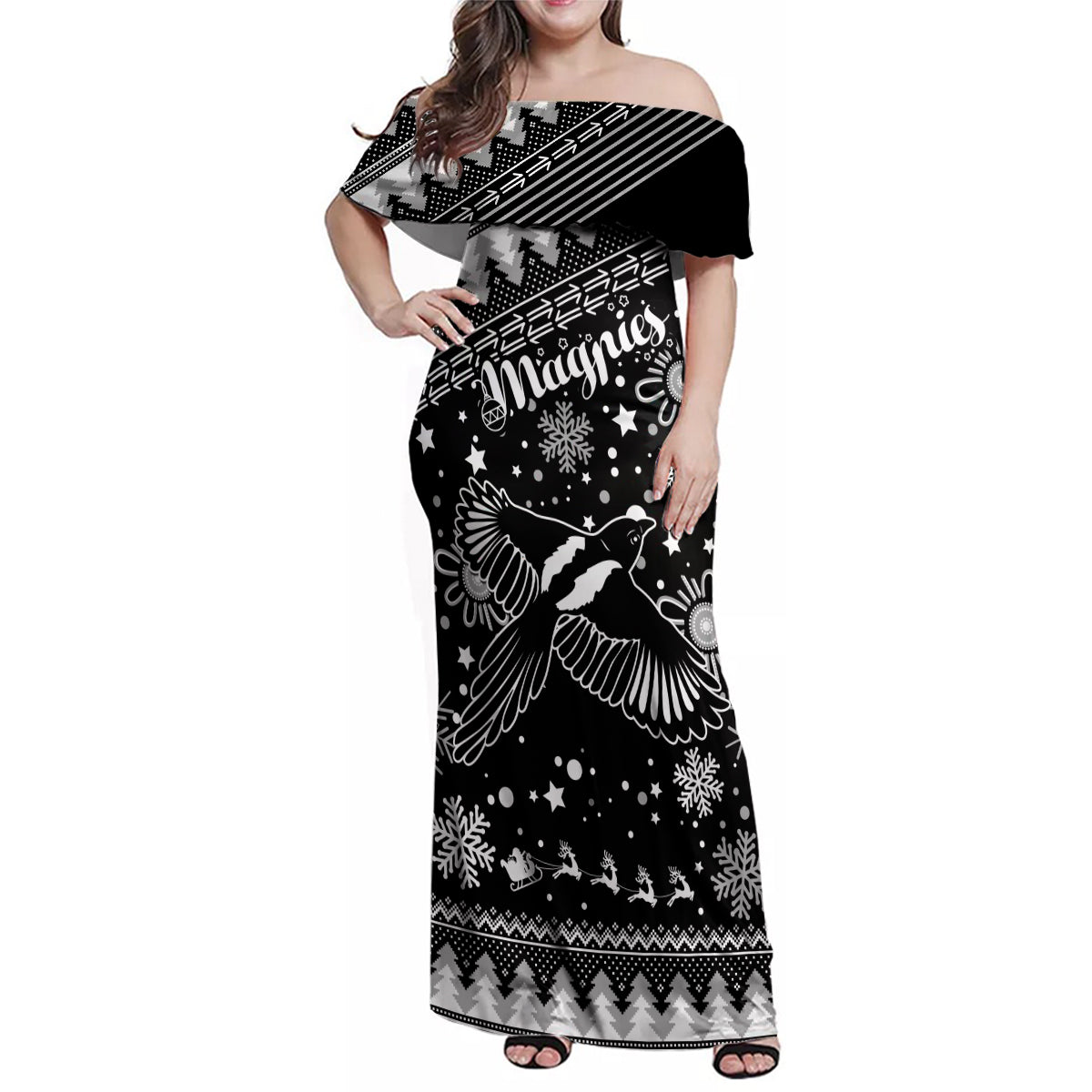 custom-magpies-football-family-matching-off-shoulder-maxi-dress-and-hawaiian-shirt-christmas-vibe-2023