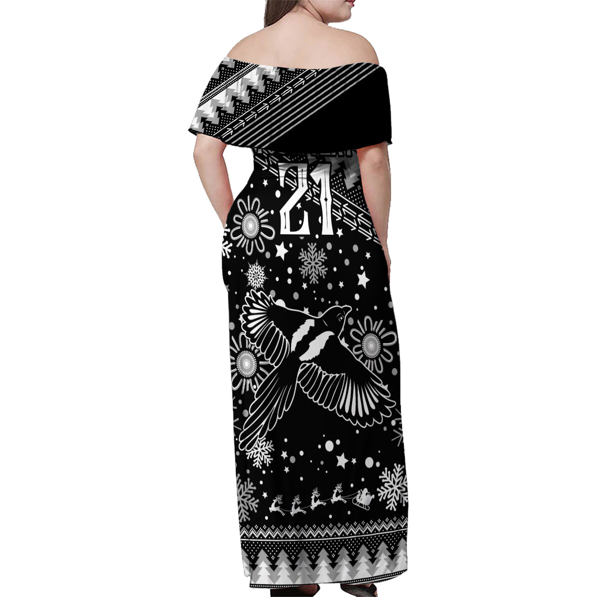 custom-magpies-football-family-matching-off-shoulder-maxi-dress-and-hawaiian-shirt-christmas-vibe-2023