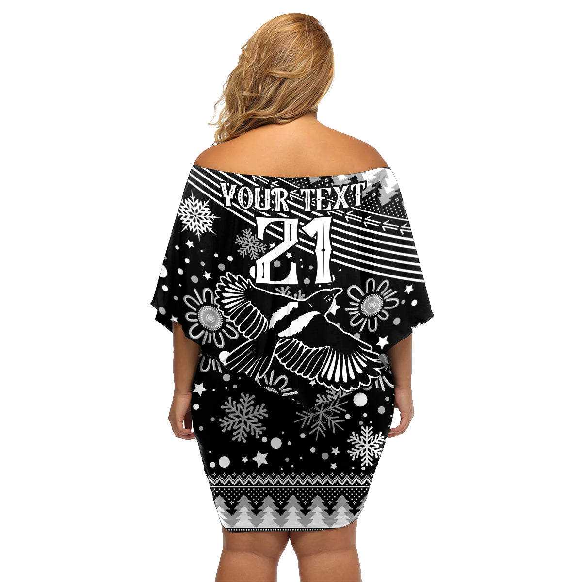 custom-magpies-football-family-matching-off-shoulder-short-dress-and-hawaiian-shirt-christmas-vibe-2023