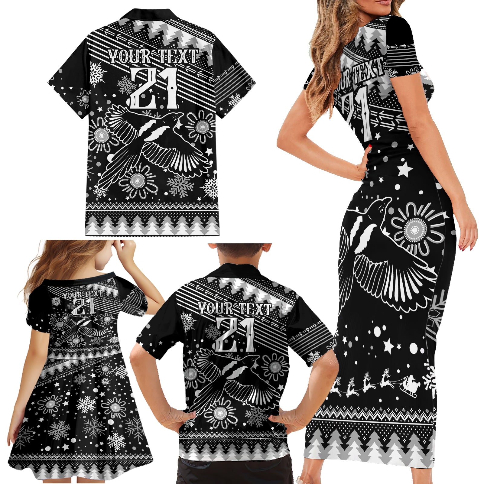 custom-magpies-football-family-matching-short-sleeve-bodycon-dress-and-hawaiian-shirt-christmas-vibe-2023