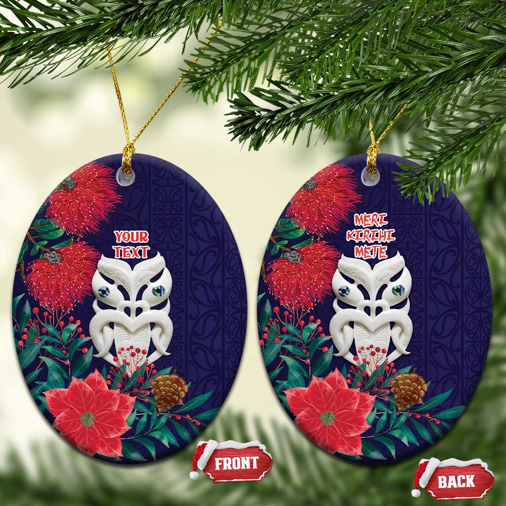 Maori Wheku Meri Kirihimete Personalised Ceramic Ornament All Blue Indigenous Maori Motif - Vibe Hoodie