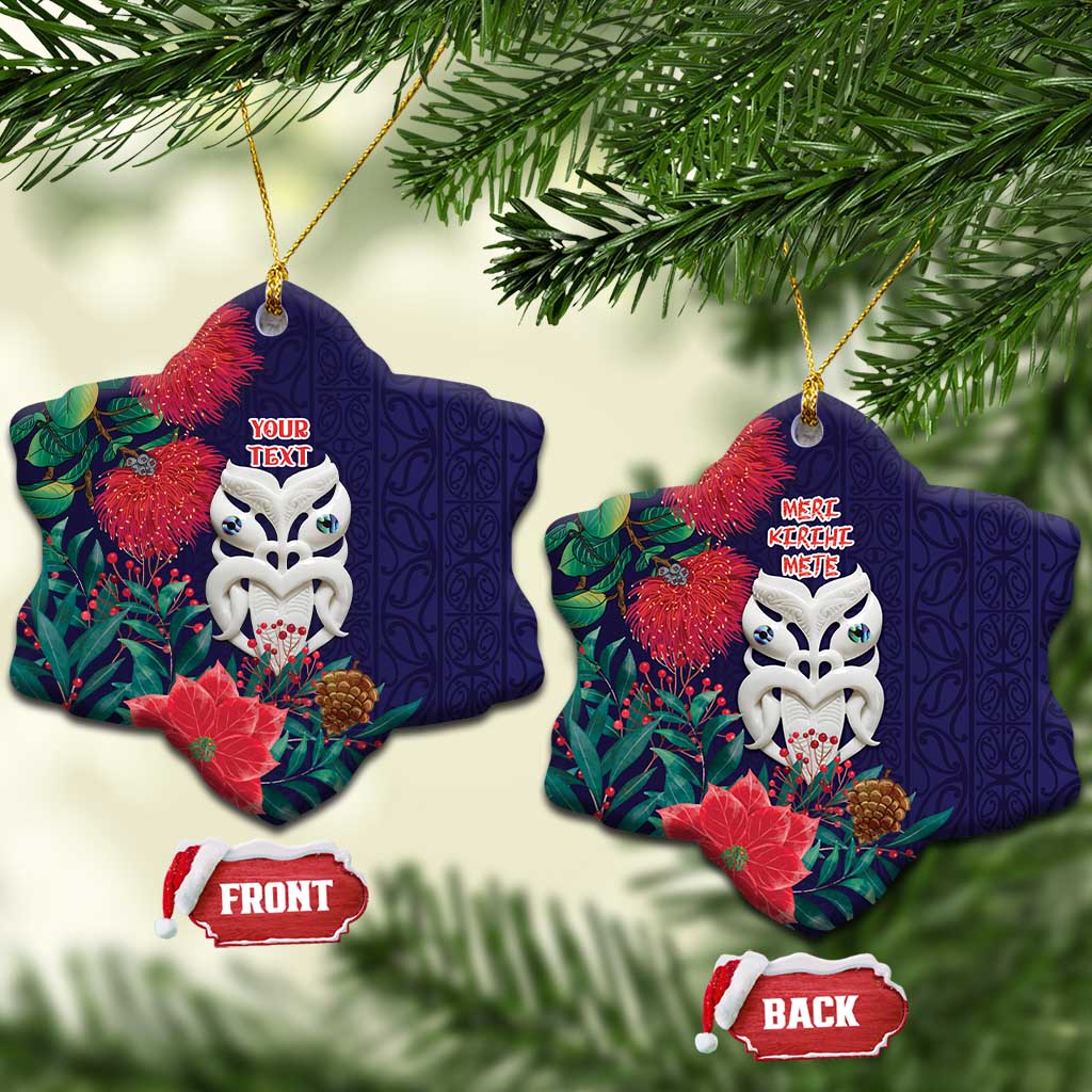 Maori Wheku Meri Kirihimete Personalised Ceramic Ornament All Blue Indigenous Maori Motif - Vibe Hoodie