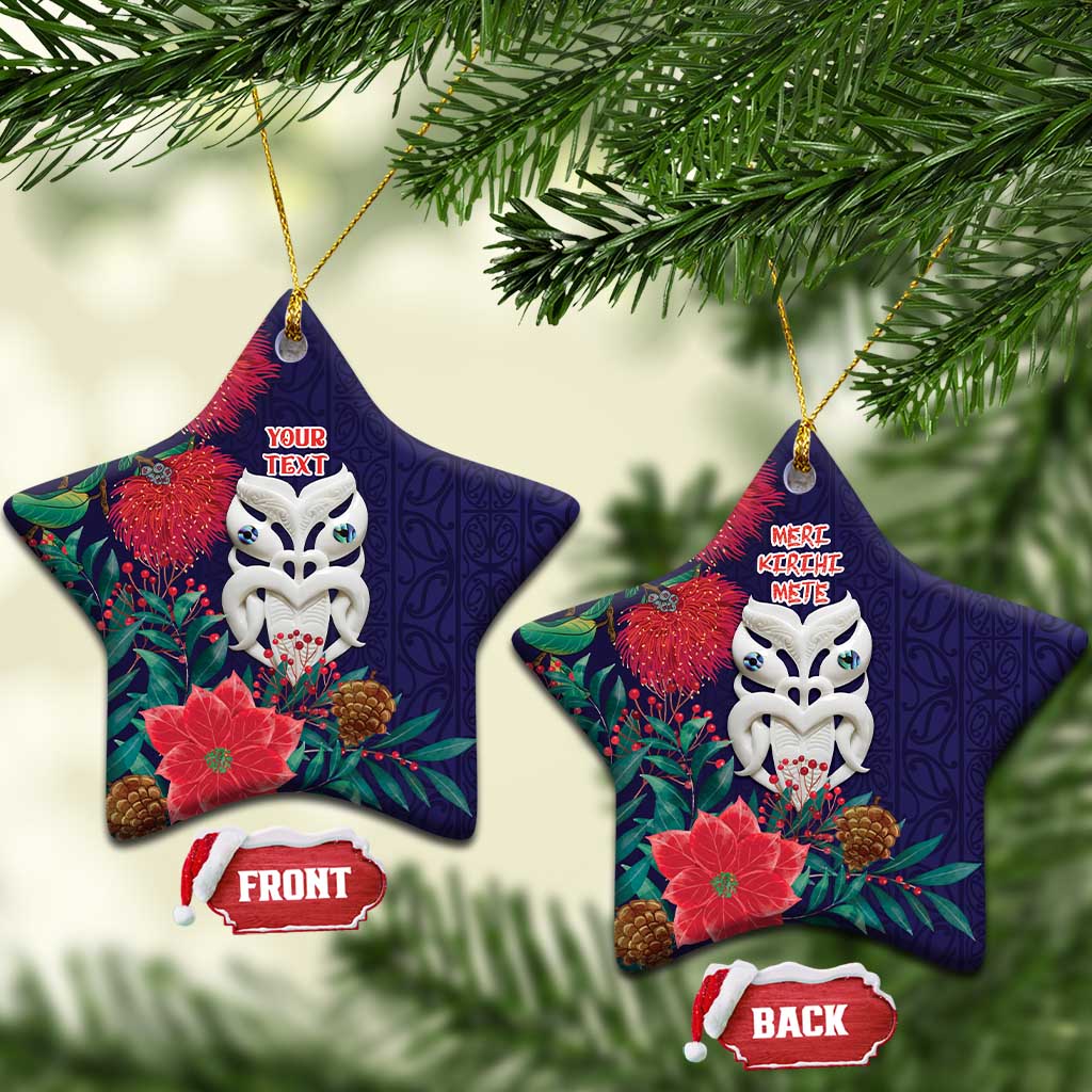 Maori Wheku Meri Kirihimete Personalised Ceramic Ornament All Blue Indigenous Maori Motif - Vibe Hoodie