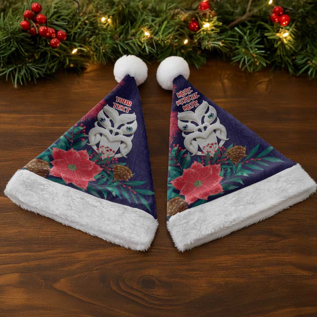 Maori Wheku Meri Kirihimete Personalised Christmas Santa Hat All Blue Indigenous Maori Motif - Vibe Hoodie