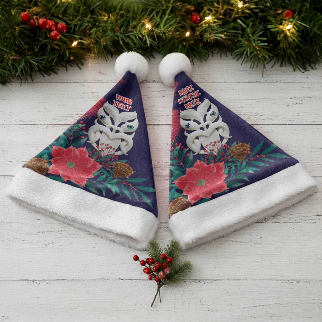 Maori Wheku Meri Kirihimete Personalised Christmas Santa Hat All Blue Indigenous Maori Motif - Vibe Hoodie
