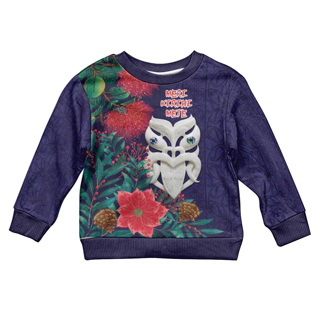 Maori Wheku Meri Kirihimete Personalised Kid Ugly Christmas Sweater All Blue Indigenous Maori Motif - Vibe Hoodie