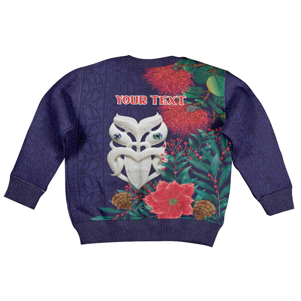 Maori Wheku Meri Kirihimete Personalised Kid Ugly Christmas Sweater All Blue Indigenous Maori Motif - Vibe Hoodie