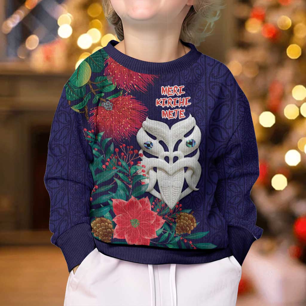 Maori Wheku Meri Kirihimete Personalised Kid Ugly Christmas Sweater All Blue Indigenous Maori Motif - Vibe Hoodie