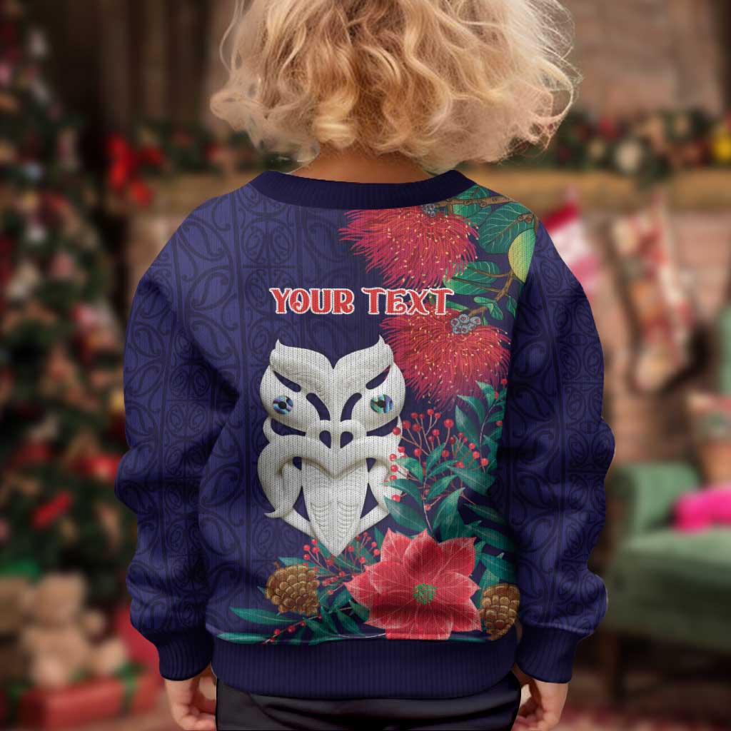 Maori Wheku Meri Kirihimete Personalised Kid Ugly Christmas Sweater All Blue Indigenous Maori Motif - Vibe Hoodie