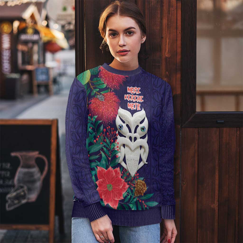 Maori Wheku Meri Kirihimete Personalised Ugly Christmas Sweater All Blue Indigenous Maori Motif - Vibe Hoodie