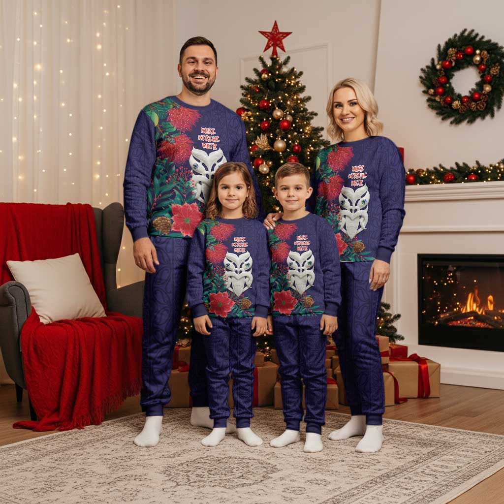 Maori Wheku Meri Kirihimete Personalised Christmas Pajama Set All Blue Indigenous Maori Motif - Vibe Hoodie