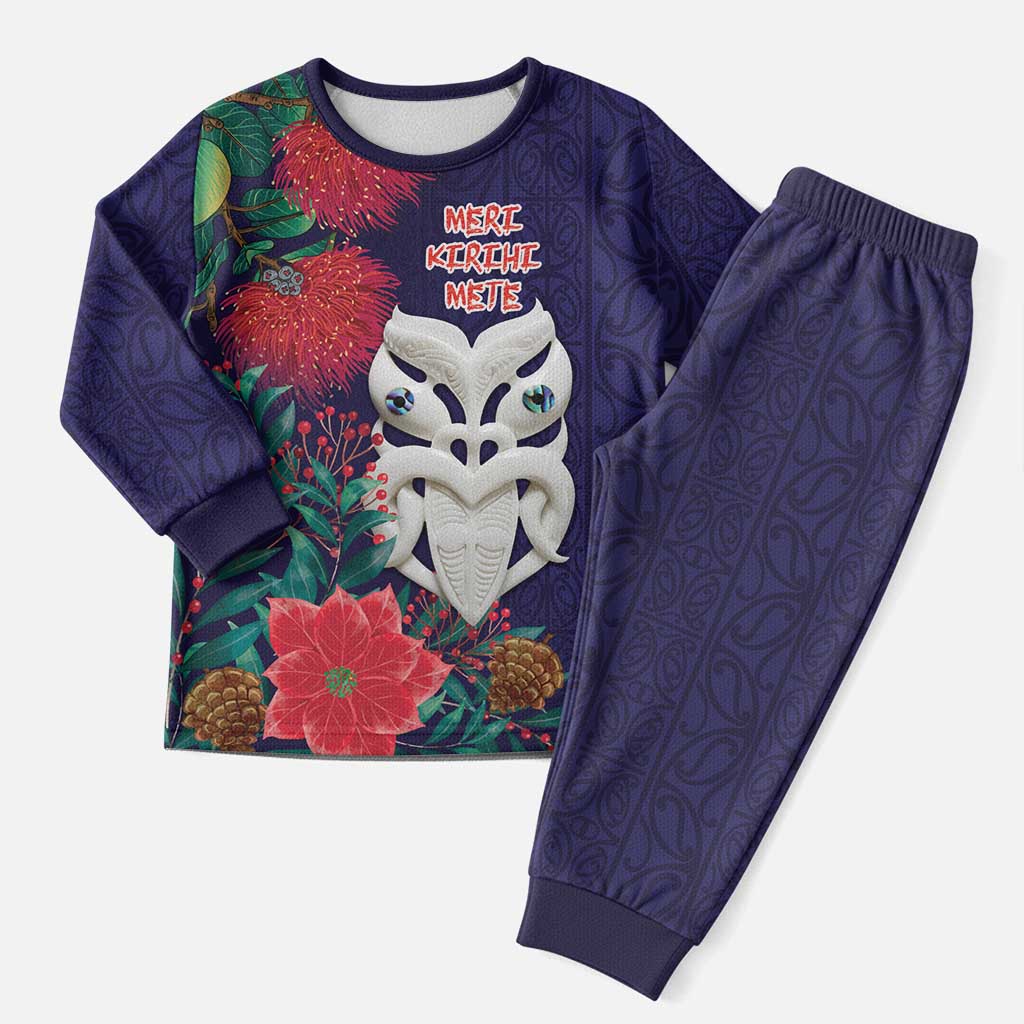 Maori Wheku Meri Kirihimete Personalised Christmas Pajama Set All Blue Indigenous Maori Motif - Vibe Hoodie