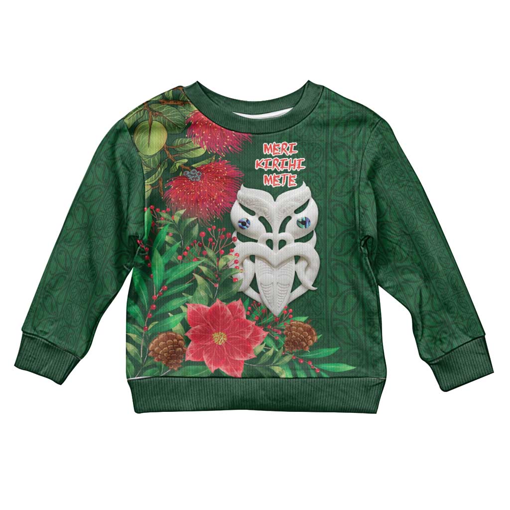 Maori Wheku Meri Kirihimete Personalised Kid Ugly Christmas Sweater All Green Indigenous Maori Motif - Vibe Hoodie